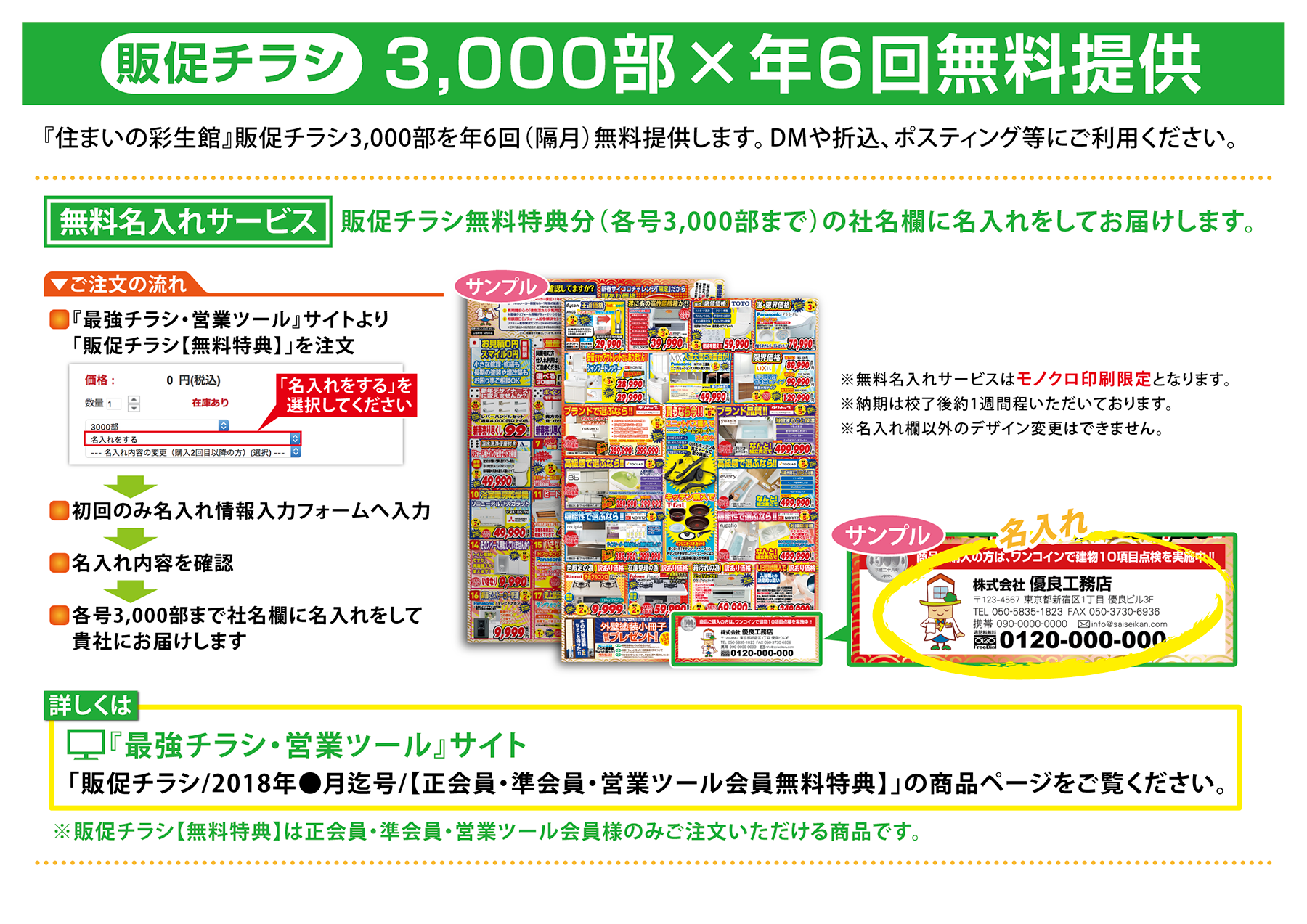 販促チラシ3,000部無料提供
